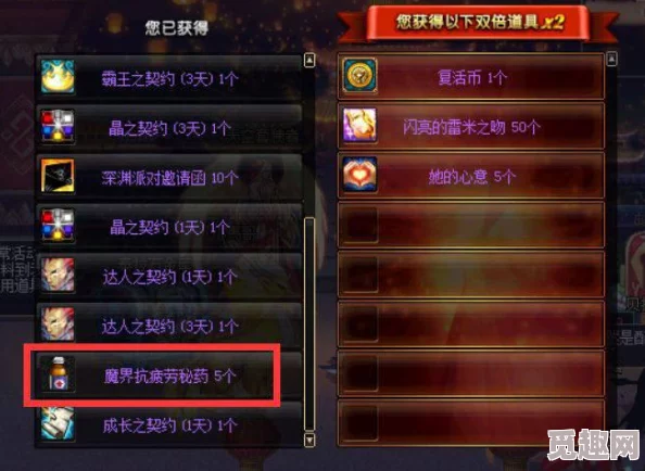 dnf游戏中哪个礼包能够赠送156点疲劳值恢复道具